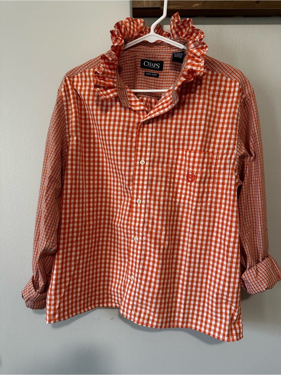 Chaps Tops - Chaps Women’s Orange and White Gingham Button-Down Shirt